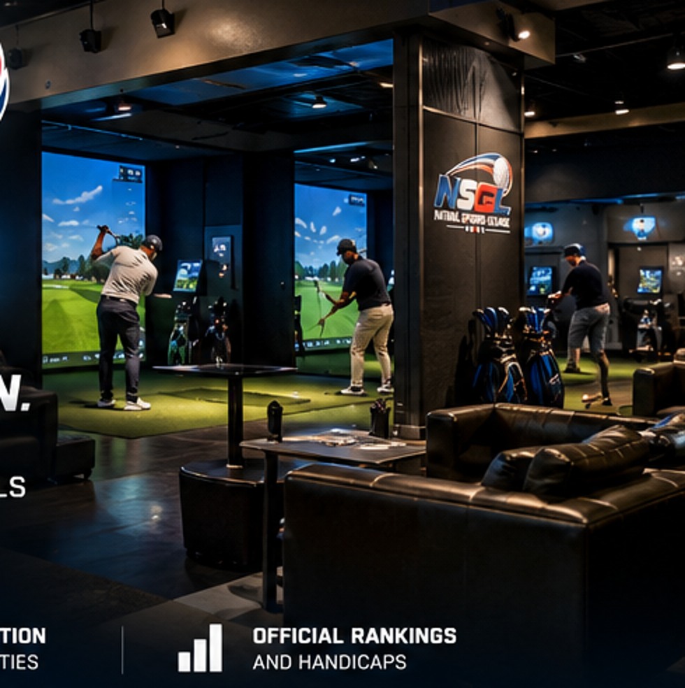 Premium indoor golf simulator bays with projected virtual golf courses